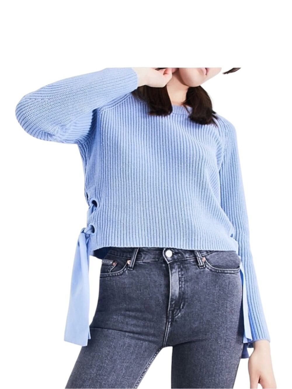 Claudie Pierlot Matelot Side Grommet Tie Cotton Sweater Periwinkle Blue 1 Small